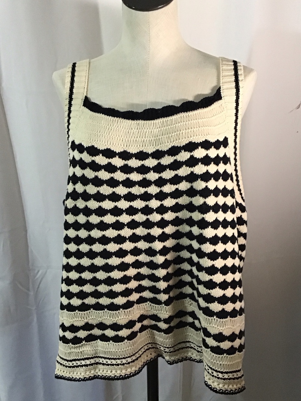Tribal Black & Cream Geometric Knit Tank